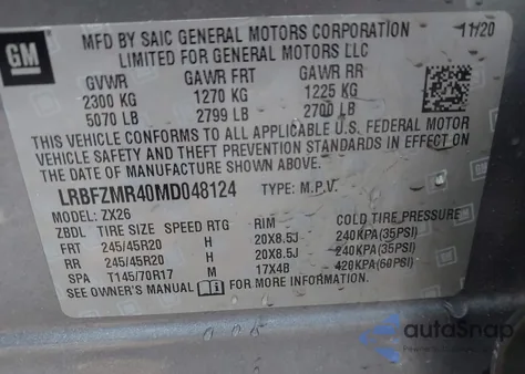 2021 Buick Envision Awd Preferred z USA, uszkodzony, nr VIN LRBFZMR40MD048124